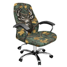 Deer Maple Leaf Print Office Chair Cover Removable Anti-dust Rotating Office Seat Slipcover Washable High Back Computer Seat Protector for Pets