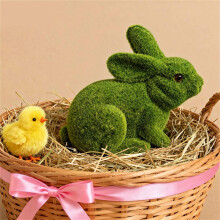 Easter Flocked Rabbit Figurine for Desktop, Shelf, Table Centerpiece – Spring Home & Party Decor (B)