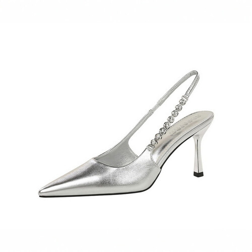 Women's Leather Rhinestone Chain Backless Pumps 1