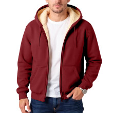 Dicke, fleecegefütterte Herren-Kapuzenjacke, warme und vielseitige Freizeitjacke, weinrot, XL