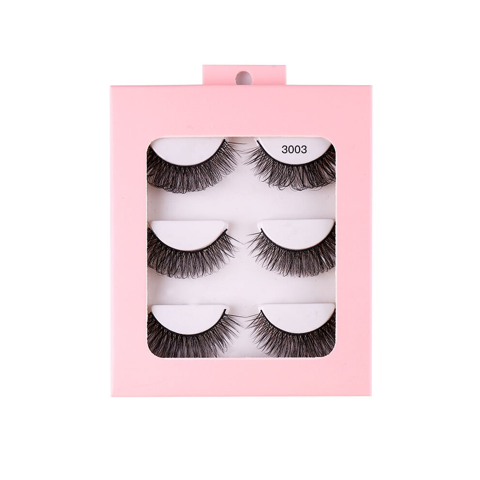 3 Pairs Synthetic False Eyelashes - Curly Thick & Realistic Look, Compact Pack for Daily Makeup & Travel