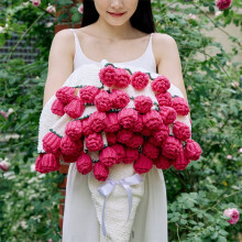 43Inch Crochet Flowers Rose Bouquet Blanket, Soft and Lightweight Romantic Rose Flower Bouquet for Mother's Day Birthday Home Decor (Rose Pink)