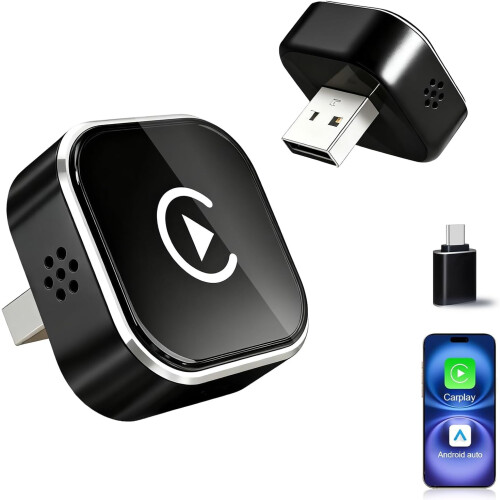 Adaptor wireless CarPlay compatibil cu iPhone și Android | Adaptor mini 2 în 1 compatibil cu Apple CarPlay și Android Auto