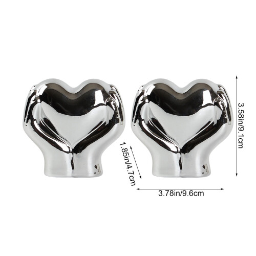 Love Heart Gesture Figurine Silver Desktop Decor Set 2