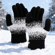 SYMOID Winterhandschoenen met touchscreen voor dames – Zwart gebreid polyester, geribbelde manchet, één maat past de meeste, compatibel met