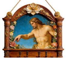 Christian Wooden Key Holder Renaissance Style Wall Mount