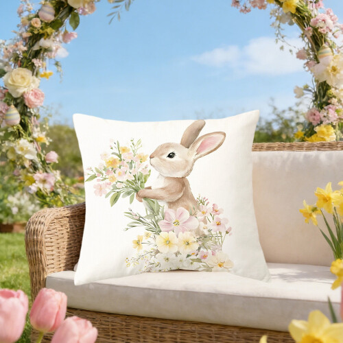 Easter Pillow Cover with Egg and Bunny Design 1