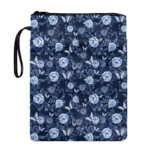 Navy Floral Book Cover with Book Protection Polyester Fabric Handle Easy Carry Book Case for Textbooks Pocket Hardcover Notebook Bible Journal