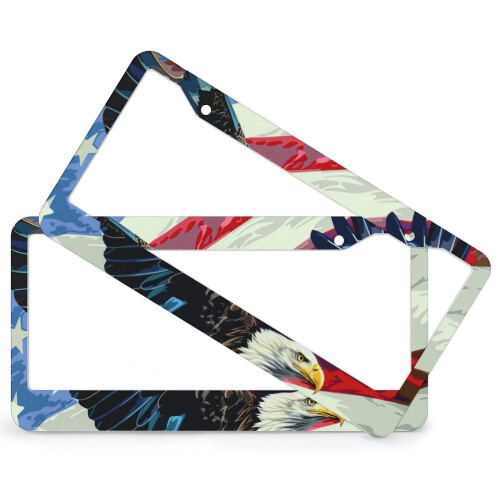 Bald Eagle American Flag License Plate Frames Metal 2 pcs 1