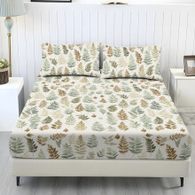 3-teiliges Bettwäscheset (Einzelbettgröße) aus weichem Polyester mit Farnblattmuster, bestehend aus 1 Spannbettlaken und 2 Kissenbezügen.