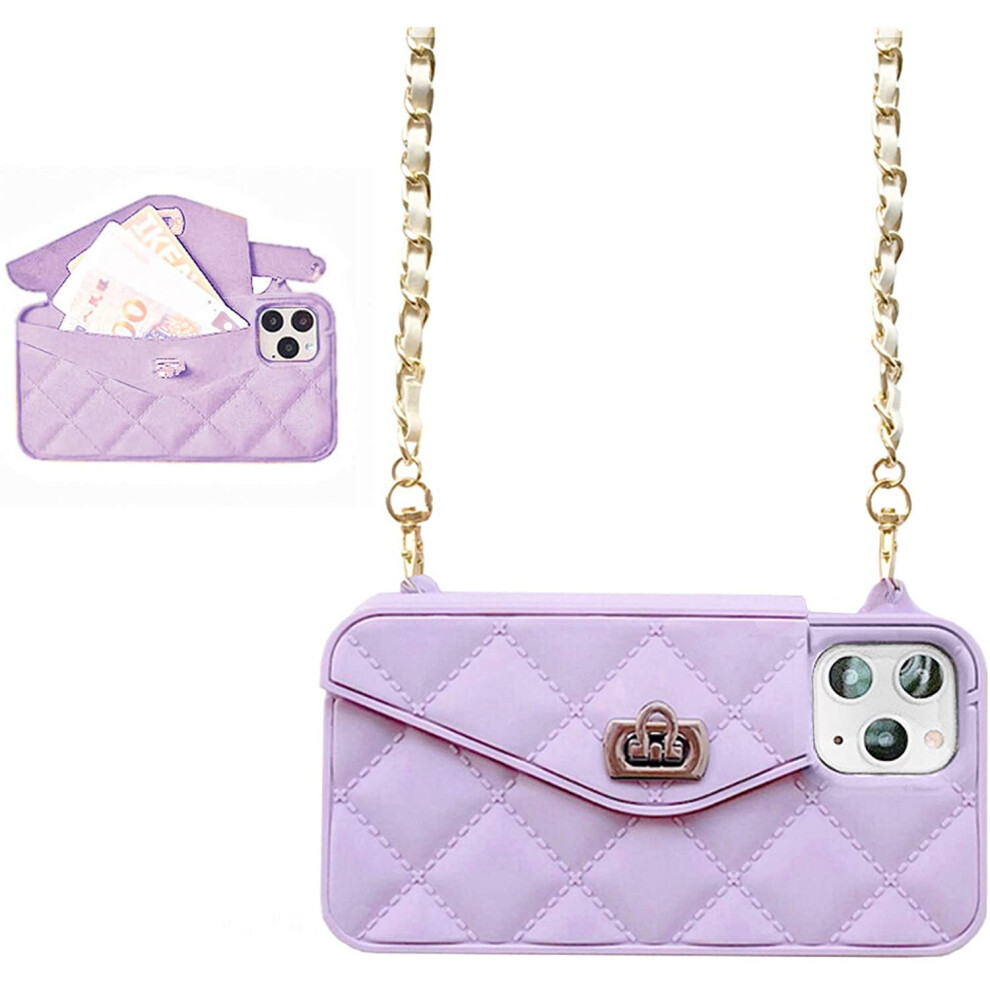 Wallet Case Compatible With Iphone 12 Pro Max Â Light Luxury Flip Pouch With Handstrap & Shoulder Strap Purple 9448990722617