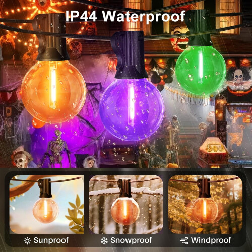 Φωτιστικά εξωτερικού χώρου για Halloween Globe, 26FT, 12+1 ανθεκτικές λάμπες Edison (1 1