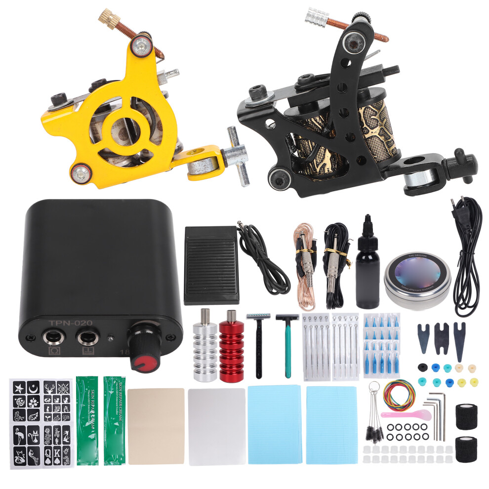 Professional Tattoo Machine Kit with Floral Nail Glitter Inspired Aesthetic, Adjustable Voltage Uniform Speed Equipment for Beginner Artists