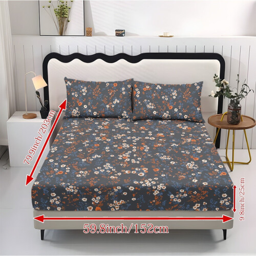 Σετ σεντόνια 3 τεμαχίων King Size Ditsy Floral σκούρο γκρι (1 με 1 εσοχή + 2 μαξιλαροθήκες), 1