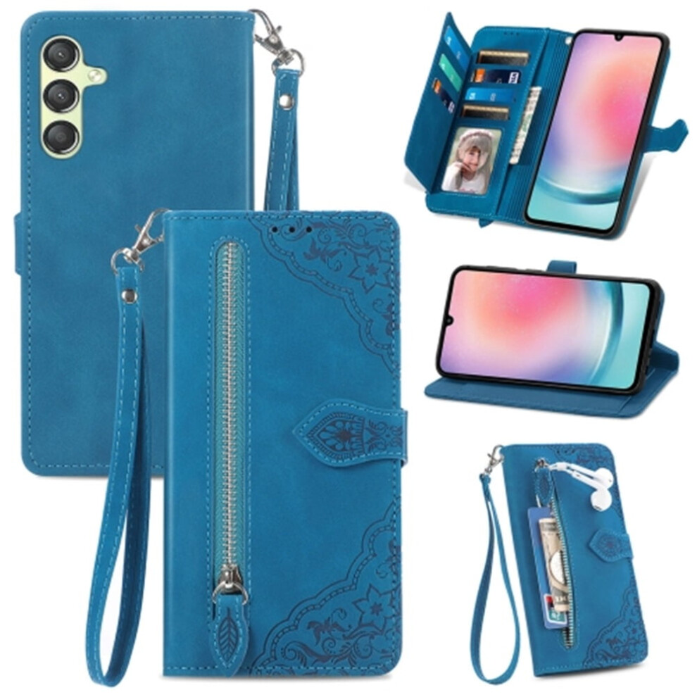 Compatible With Samsung Galaxy A25 5G 6.5" Pu Leather Magnetic Flip Wallet Case With Lanyard, Wristlet & Zipper Card Holder 9313598258052