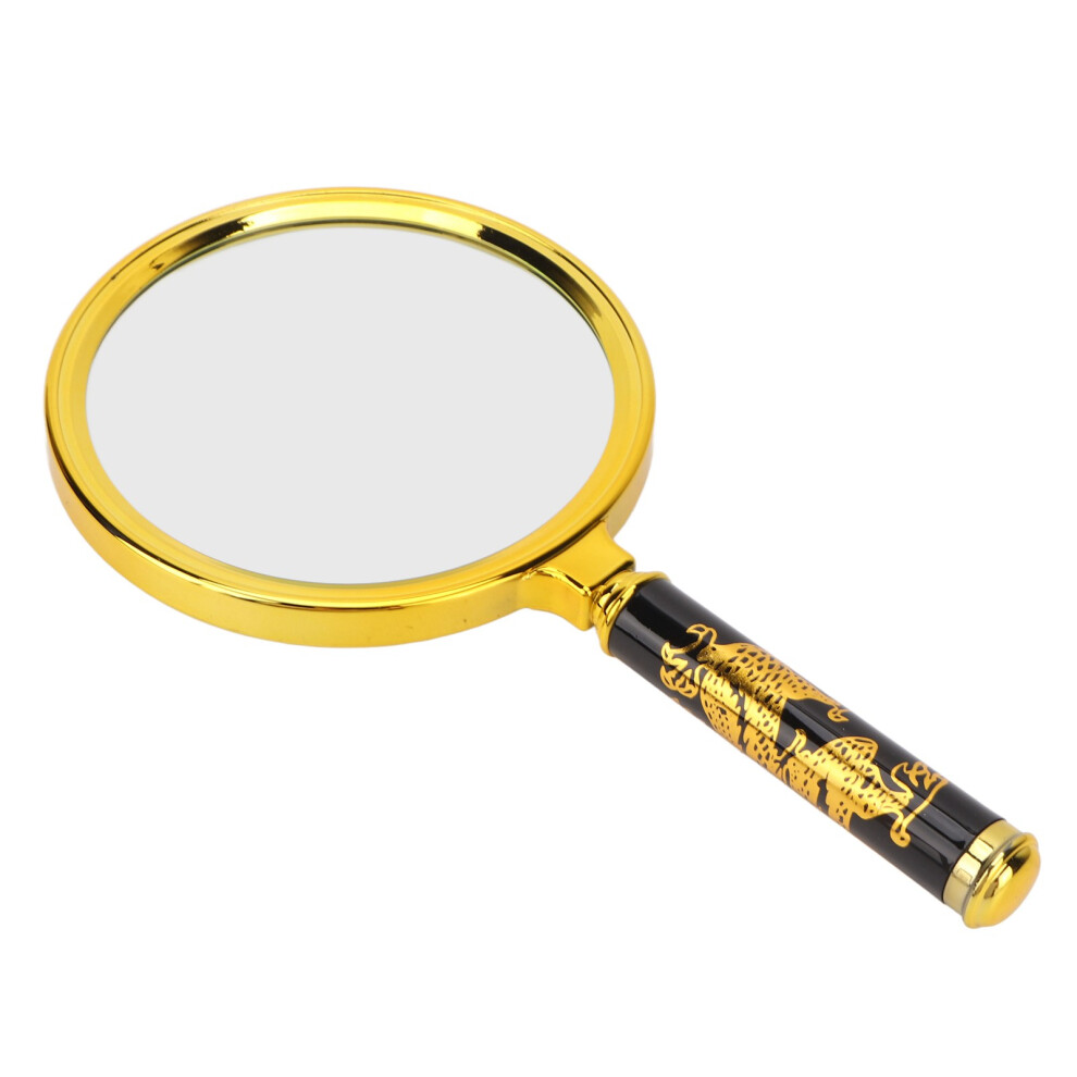 Golden Comfortable Grip Magnifying Glass10x Handheld High Definition Lens Ergonomic Construction Anti Scratch Durable Frame With Dragon Pattern For