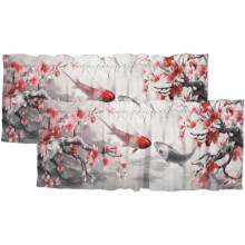 Japán cseresznyevirág konyhai karnis, akvarell hal mintával, 137x46 cm, 2 panel, botzsebbel – kompatibilis a standard botokkal