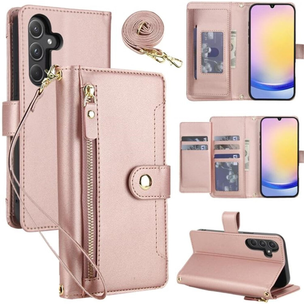 Rfid Blocking Wallet Case For Samsung Galaxy A15 5G/4G (6.5"), Shockproof, Multi-Card Slots, Zipper Pocket, Detachable Shoulder & Wrist Straps 9313598257604