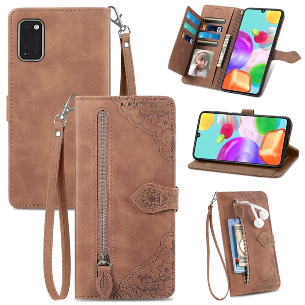 Compatible With Samsung Galaxy A41 6.1" Pu Leather Magnetic Flip Wallet Case With Lanyard, Wristlet & Zipper Card Holder 9496895290908