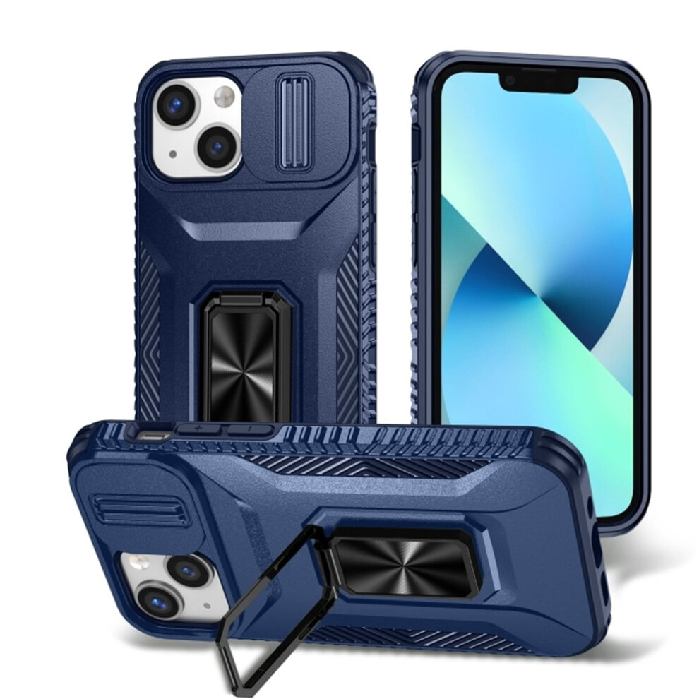 Slim Shockproof Hybrid Case For Iphone 13 Mini—Military-Grade, Slide Camera Cover & Rotating Ring Kickstand, Blue 9496895286628