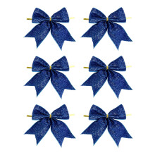 6Pcs Blue Glitter Bow Decorations (3.9"x3.5") for Christmas Tree, Wreaths, Party & Gift Wrapping