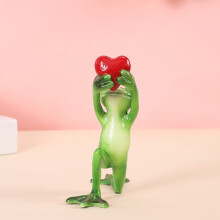 Frog Figurine Home Decor, Collectible Statue for Mom Women Girl, Funny Resin Ornament Holding Red Heart, Valentine's Day Table Shelf Room