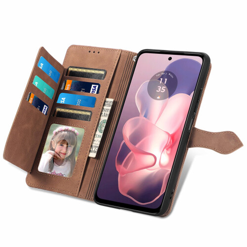 Θήκη-πορτοφόλι για Motorola Moto G2025 με υποδοχές για κάρτες και τσέπη με φερμουάρ, 2