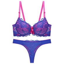 Lingerie Womens Thin Cup Lace Colorblock Bra Set Shaped Push Up Underwear Set