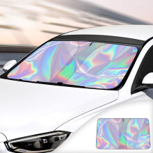Foldable Windshield Sun Shade with Mirror V-Cut, Gray (53x26 in), compatible with passenger cars, sedans & SUVs