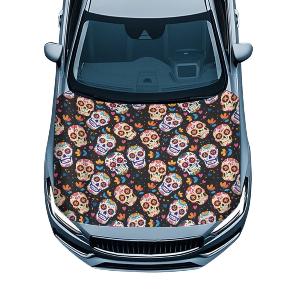 Car Hood Cover Polyester Elastic Sugar Skull Print 1 Piece 9122141703099