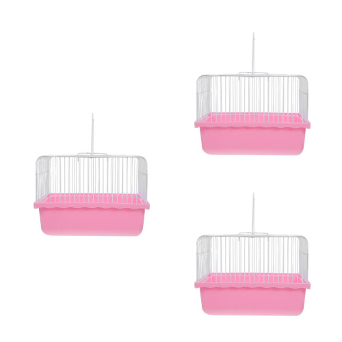 3Pièces Cage De Voyage Rose ABS Pour Perroquets Petits Animaux