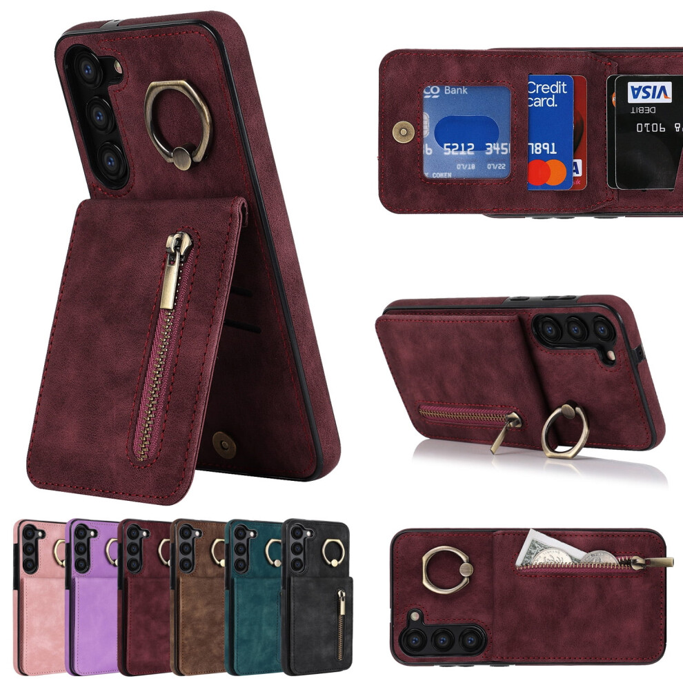 Compatible With Samsung Galaxy S23 Case Â Pu Leather Wallet With Rfid Blocking, Ring Kickstand & Magnetic Flip Cover, Slim Winered 9496895288004