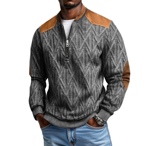 Ανδρική casual μπλούζα με κουκούλα και φερμουάρ σε ένα τέταρτο, με μακριά μανίκια -