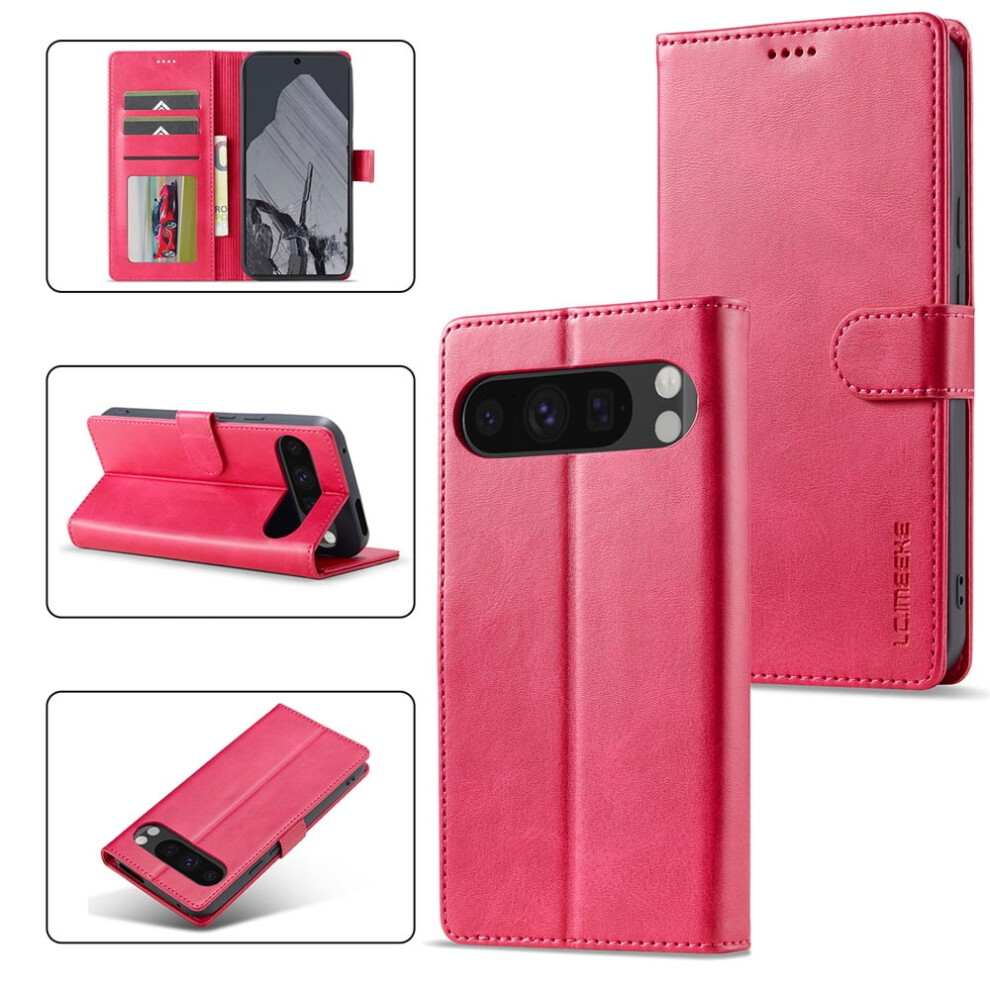Lc.imeeke Pu Leather Flip Case For Google Pixel 9 Pro Xl Â Magnetic, Shockproof, Kickstand, Card Slot, Red 9313598253323