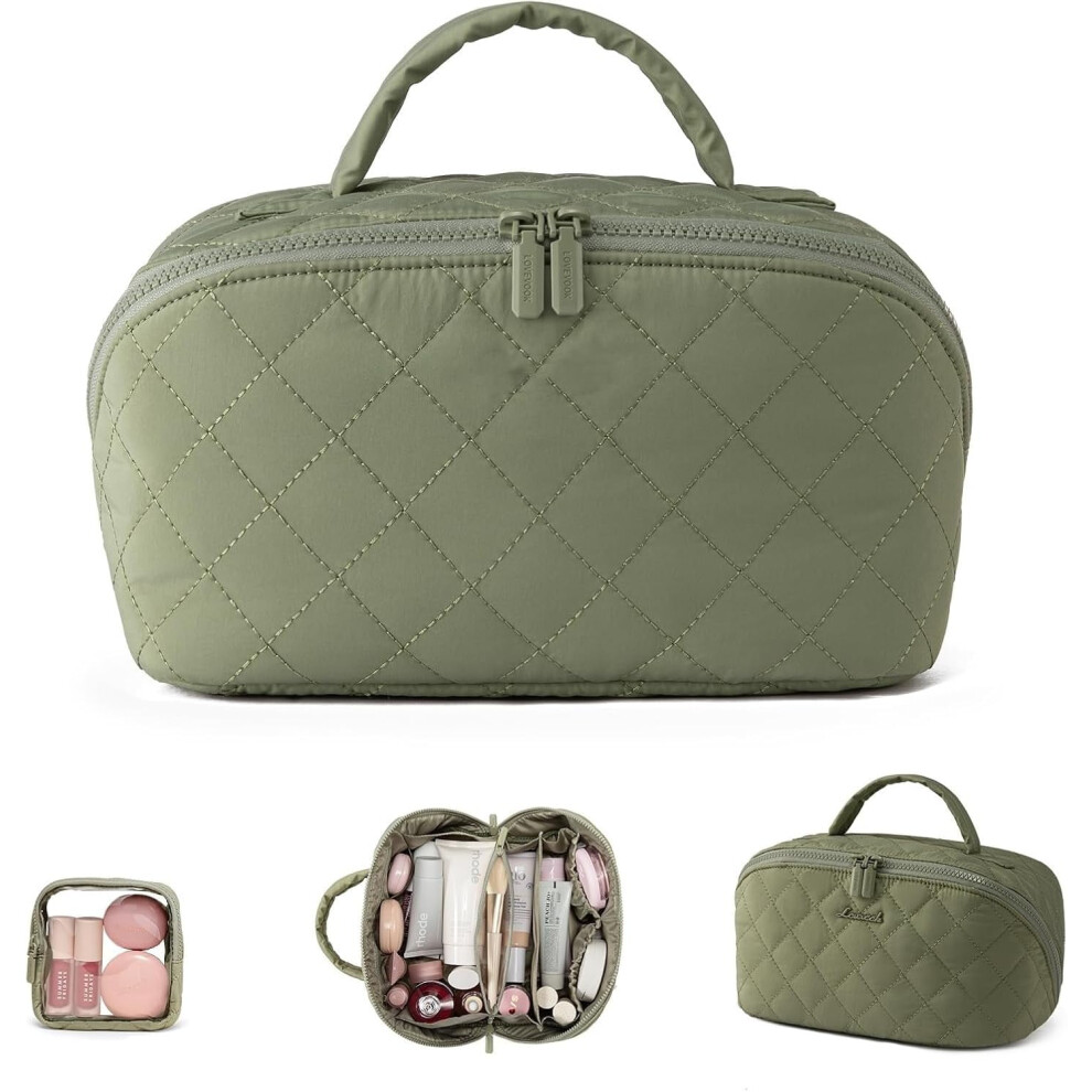 Large Capacity Portable Makeup Bag, Water-Resistant Travel Toiletry Organizer with Zippered Compartments