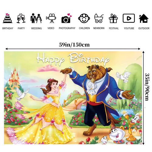 Σκηνικό Γενεθλίων με Κινούμενα Σχέδια Belle Princess Φωτογραφικό Υλικό Είδη Παιδικού 1