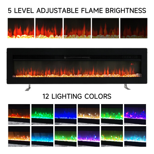 70 Inch Wall Mounted Electric Fireplace with Remote Control 2