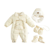 Infant Baby Boys Girls Winter Snowsuit Romper Hoodied Footie Outwear Toddler Jumpsuit Down Coat Jacket White 6-12 Months