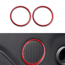 Red Carbon Fiber Interior Door Speaker Ring Trim For Ford For Mustang 2015-2019
