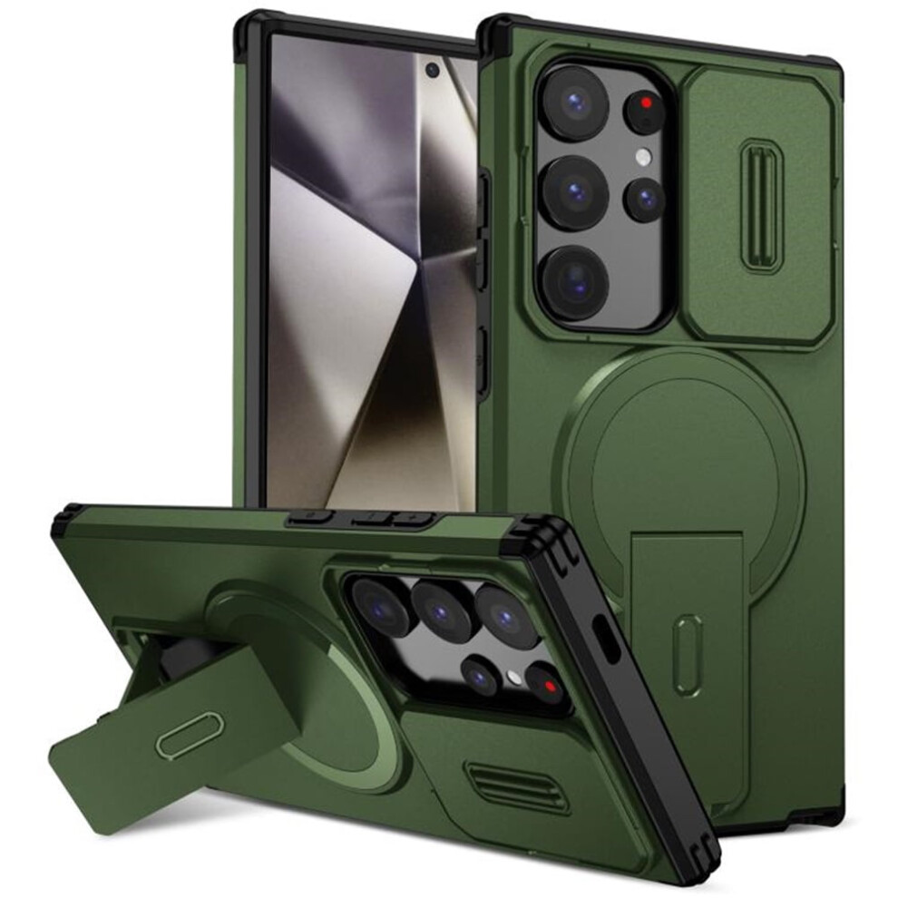 Rugged Case For Samsung Galaxy S24 Ultra 5G 6.8" Â Magsafe Charging, Invisible Fold Stand, Sliding Camera, Shockproof Green 9313598254986