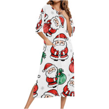 asdoklhq Robes for Women Christmas Print 3/4Sleeve Nightgown and Winter Nightdress Zip with Pokets Loose Pajamas White XL