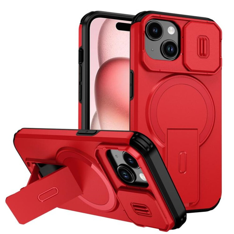 Iphone 15 (6.1") Case: Magsafe Wireless Charging, Invisible Fold Stand, Sliding Camera Cutout, Shockproof & Dropproof – Compatible With Iphone Red 9313598255457