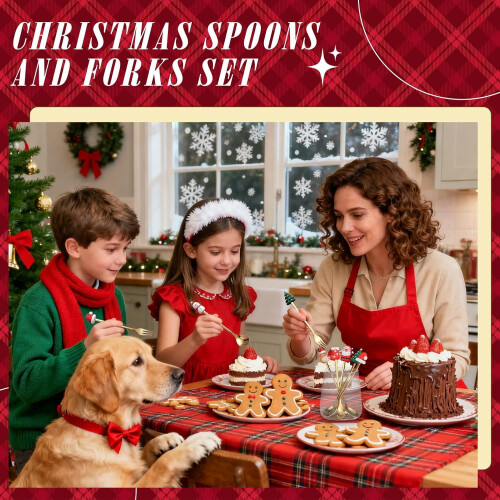 Spoon Fork Santa Claus Christmas Tree Spoon Golden Christmas Tableware Set 1