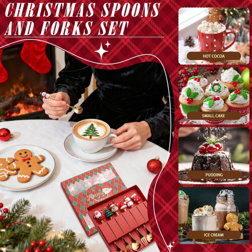 Spoon Fork Santa Claus Christmas Tree Spoon Golden Christmas Tableware Set 2