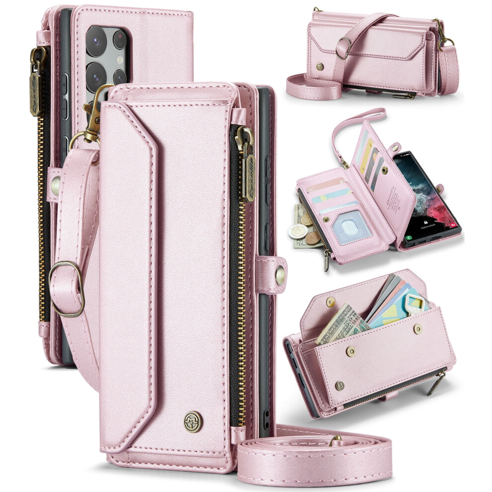 Caseme Leather Wallet Case For Compatible With Samsung Galaxy S22 Ultra Â Rfid Blocking, 10-Card Holder, Zipper Bills Slot, Magnetic Wrist Strap 9313598256041