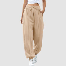 SYMOID Damen Khaki Jogginghose mit hohem Bund, 100 % Polyester, elastischer Kordelzugbund, Bündchen an den Knöcheln, Seitentaschen, Größe 2XL