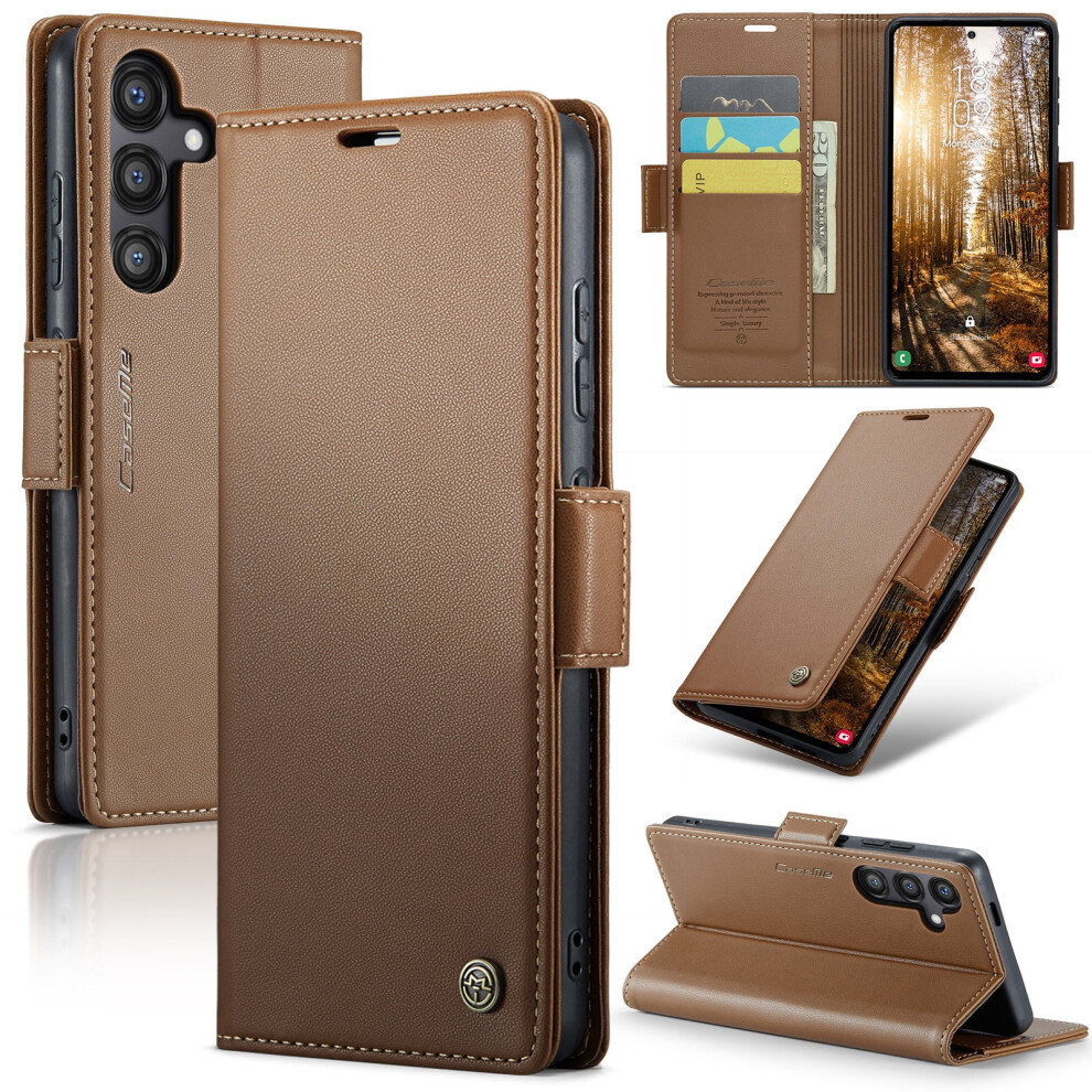 Caseme Leather Wallet Case For Compatible With Samsung Galaxy S24 Fe 5G – Rfid Blocking, Magnetic Clasp, Kickstand, Brown 9313598255822