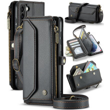 CaseMe Leather Wallet Case for compatible with Samsung Galaxy S21 Plus – RFID Blocking, 10-Card Holder, Zipper Bills Slot, Magnetic Strap