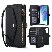 Compatible with Samsung Galaxy S20 FE 5G: RFID-blocking 2-in-1 PU leather wallet case, magnetic flip cover, multi-card slots, zipper pocket,