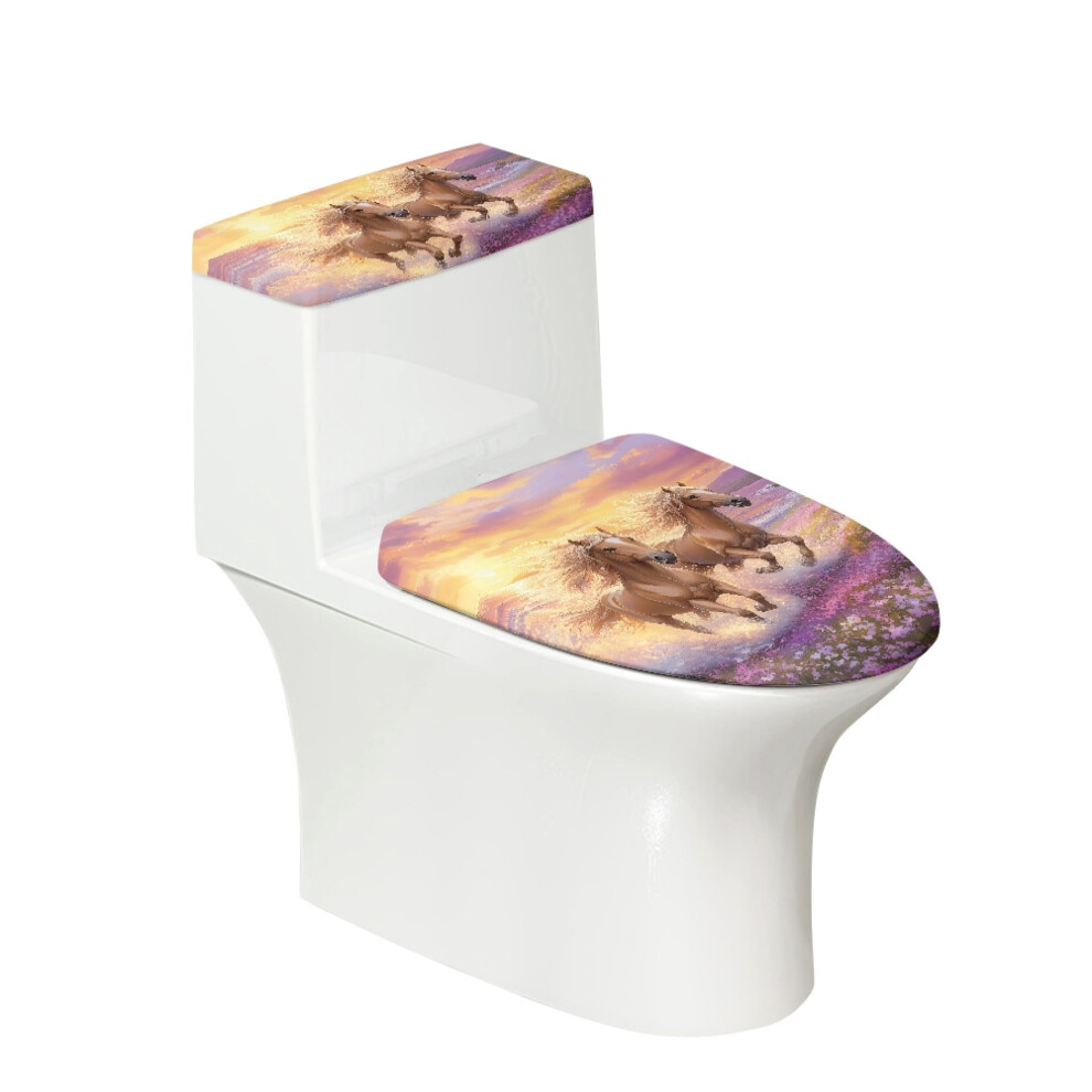Horse Pattern Purple Floral Toilet Lid Cover Polyester 9122141704614
